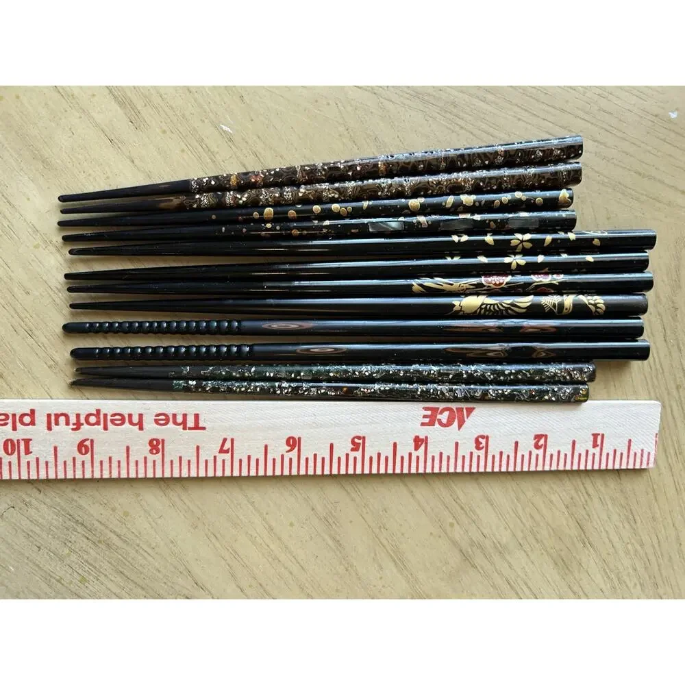 6* Chopsticks Black Gold Floral Design Set Of 6 (12 Total) VTG Hair Pins Buns
